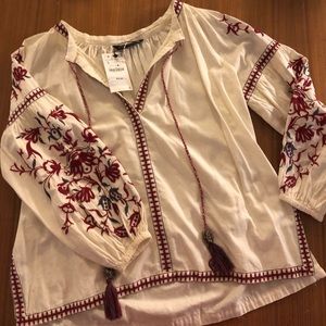 Zara cream blouse with red detail